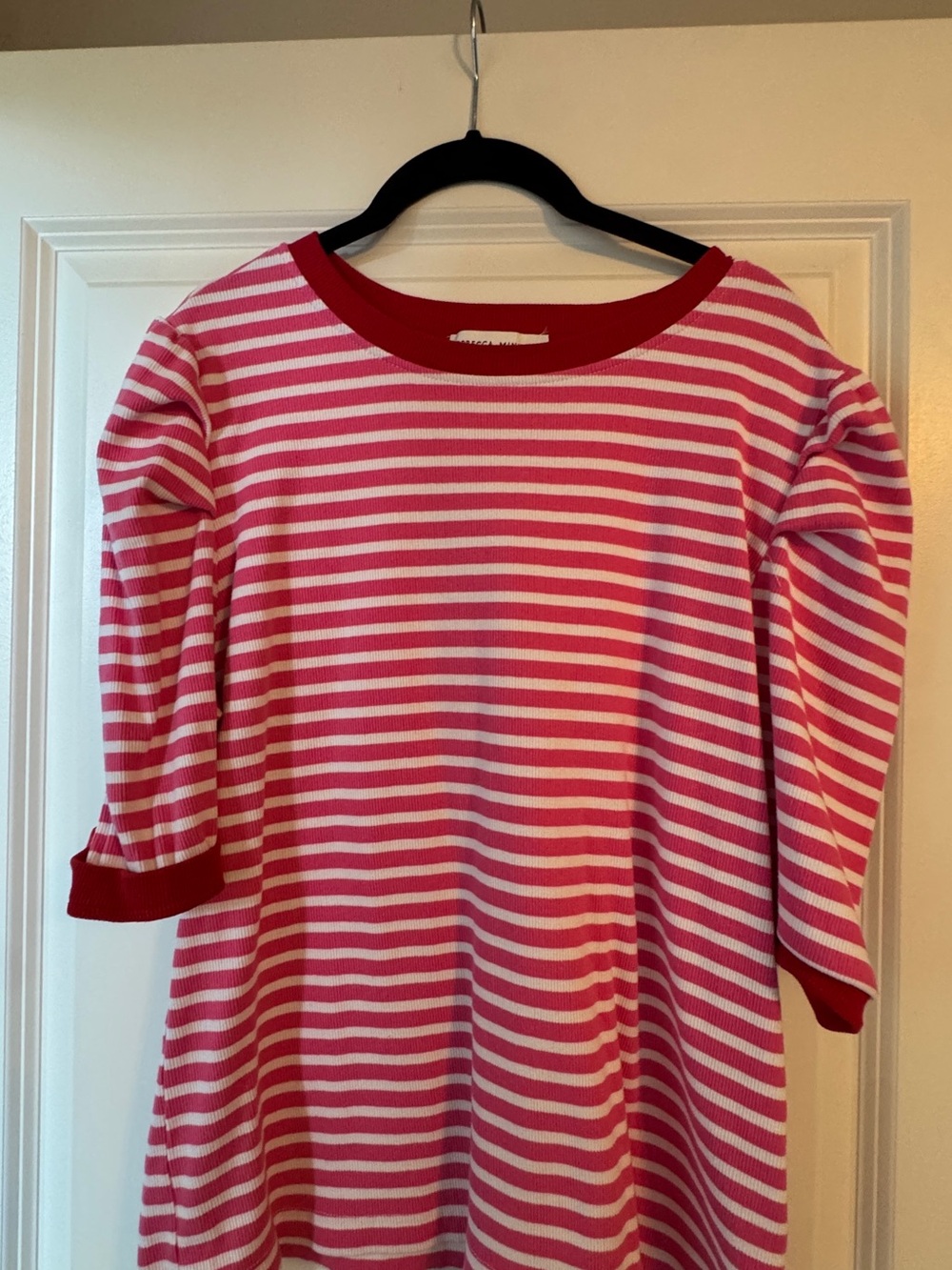 Rebecca Minkoff Pink & White Striped Knit Top with Red Trim